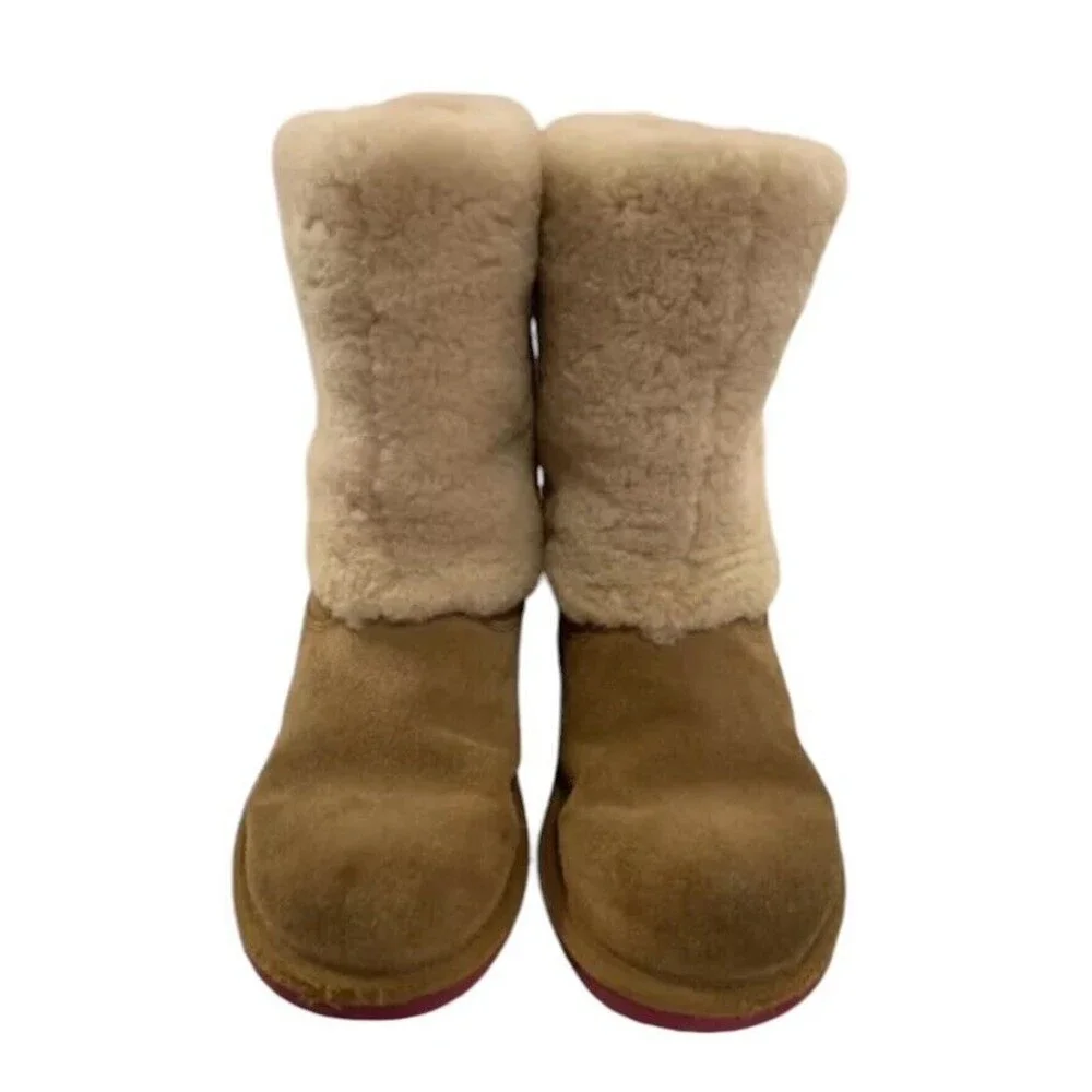 Ugg Australia Malena Boot Girls‎ Size 4 Brown Brand Purple Blue Bow 1005397K